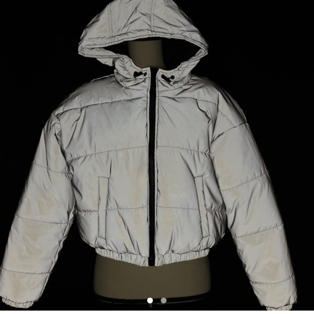 Reflective Cropped Zip Up Jacket
